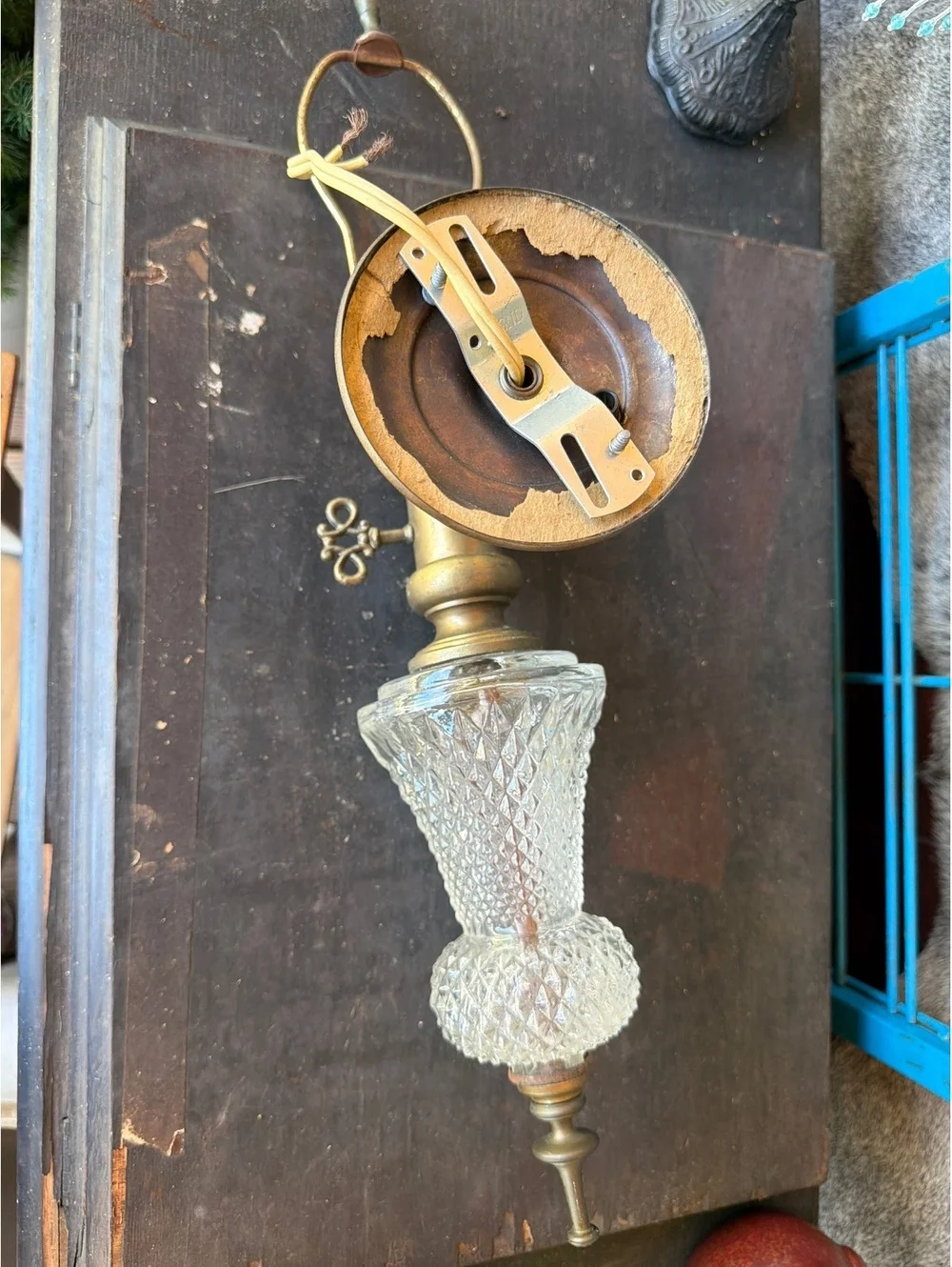 Vintage Wall Lamp with Cut Glass and Brass Finish